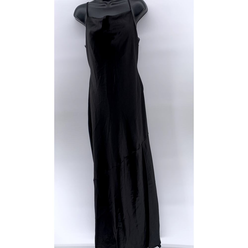 FOREVER 21 Women's Black Solid Lace-Trim Open Tie Back Cowl-Neck Maxi Dress SZ L